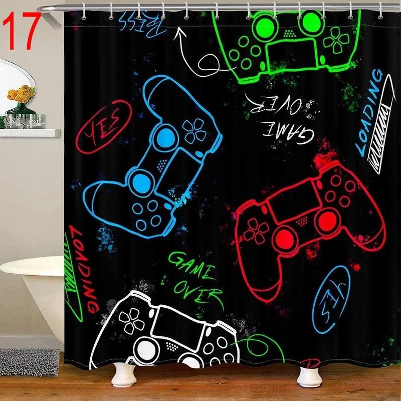 

Забавная геймерская занавеска для душа классическое видеоигровое устройство современная ткань полиэстер ткань водонепроницаемый декор для ванной комнаты с 12 крючками W90xH180cm