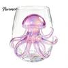 Unique Sea Creature Drinkware Octopus Stemless Wine Glass, 3D Marine Animal Printed Bar Shape Cocktail Cup Borosilicate Glassware, for Cocktails