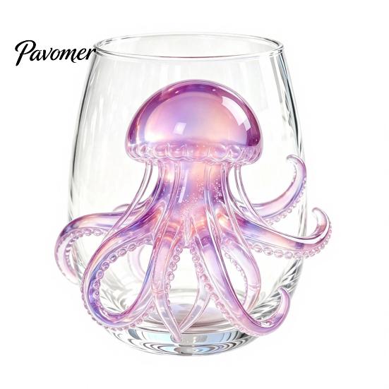 Unique Sea Creature Drinkware Octopus Stemless Wine Glass, 3D Marine Animal Printed Bar Shape Cocktail Cup Borosilicate Glassware, for Cocktails