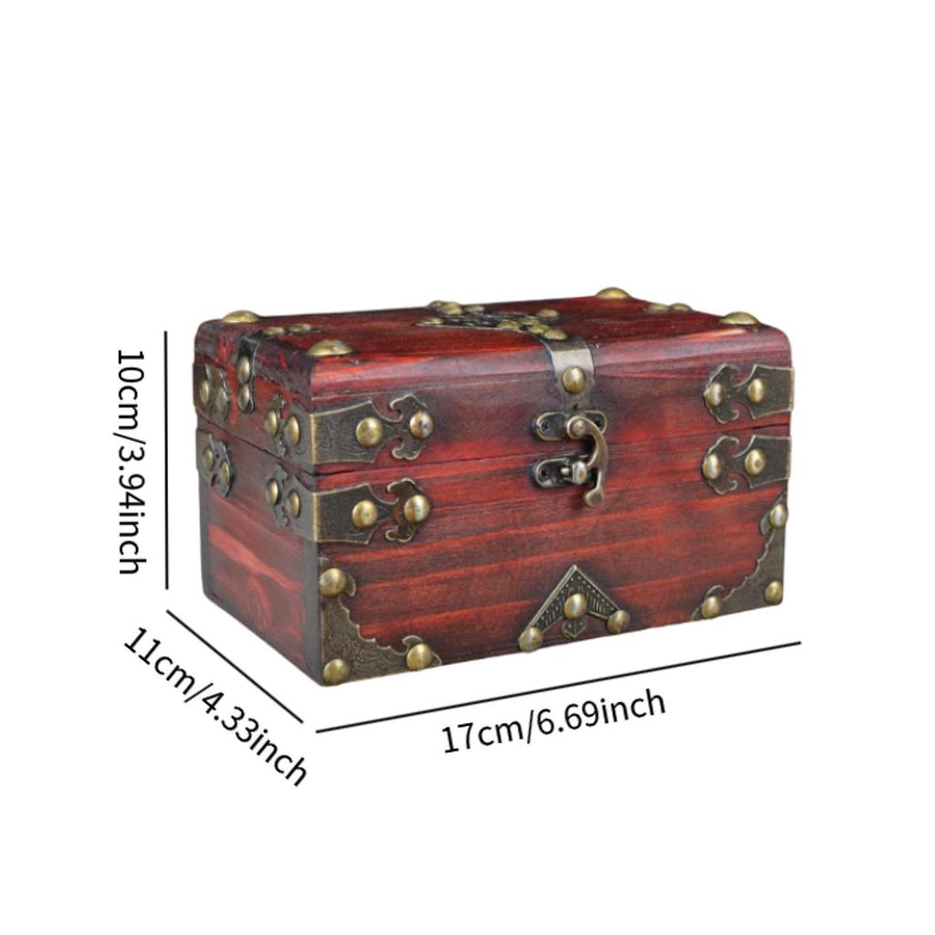 Vintage Style Wooden Treasure Chest Sundries Case for Necklace Ring Bracelet