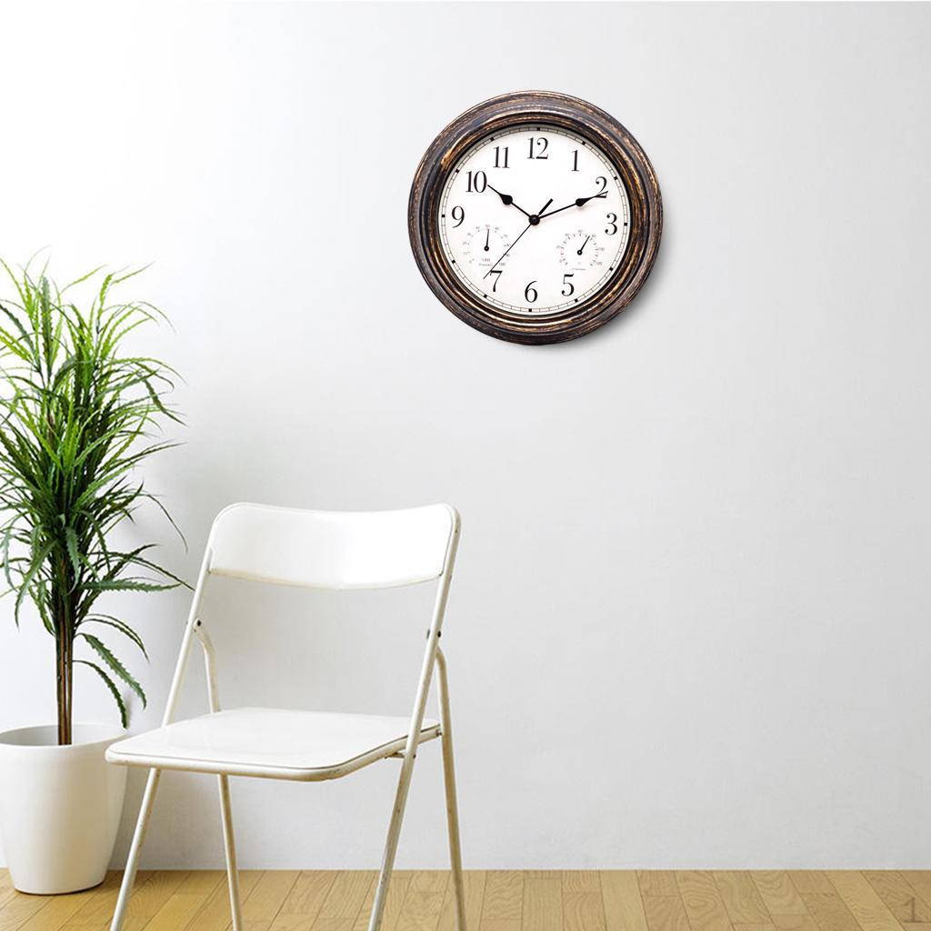 Inches with & Hygrometer , Non-Ticking Operated Room Brass Black Tone