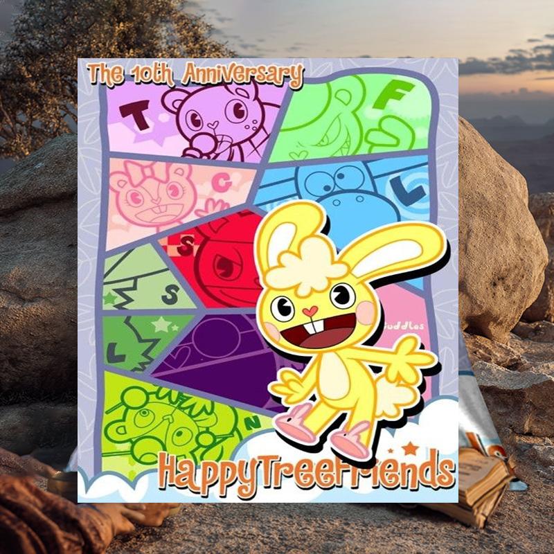 1PC Happy Tree Friends Anniversary Flannel Blanket Gift, Suitable for Both Men And Women, Soft Ideal for Beds And Sofa, Birthday Or Christmas Gift