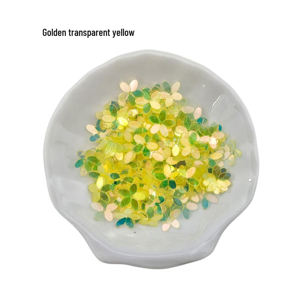 Perforated 10MM Gold Sequins 3D Transparent Five-Petal Flower for Eye Makeup, Bridal Wear, DIY Clothing Accessories.