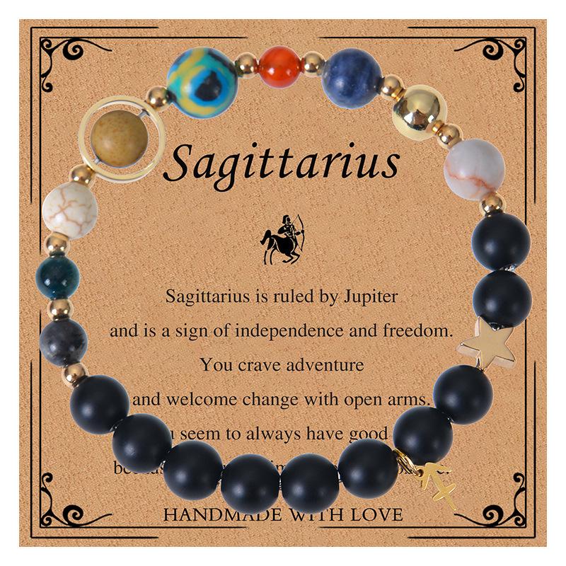 Twelve Constellations Bracelet: Frosted Stone & Elastic Cord with Card