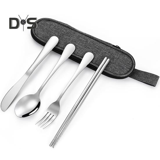 Stainless Steel Cutlery Set 4-Piece Retro Tableware Fork Spoon Chopsticks Knife with Storage Bag Mirror Polished Dishwasher Safe Cutlery Set for Home