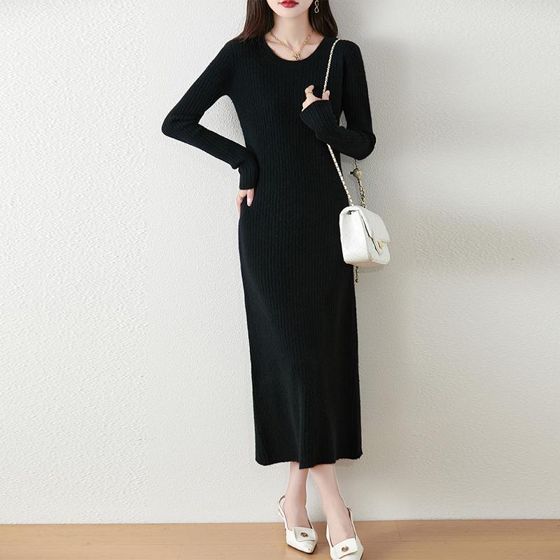 Women Sweater Dress 100% Wool MODERN NEW SAGA O-neck Knit Long Pullover Winter Jumpers Wool Long Dress Female