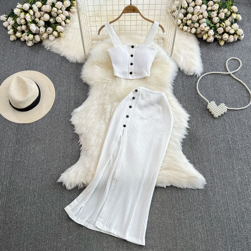 

With Chest Pad High Waist Slimming Slit Sheath Fashion Suit White All yards