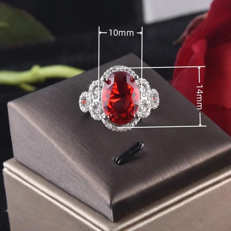 

Fashion hollow heart pattern ruby ring elegant light luxury flower texture engagement red diamond ring 10&J0228 червоний