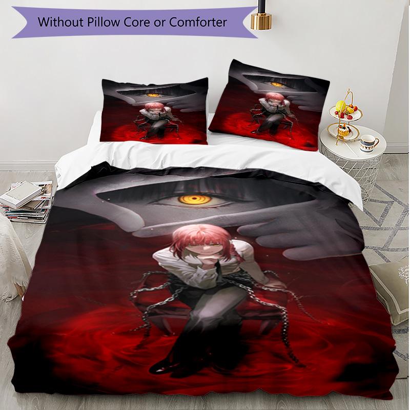 3pcs Duvet Cover Set (1*Duvet Cover + 2*Pillowcase, Without Core), Makima Chainsaw Man Print Soft All‑Season Bedding Set, Home Bedroom Decor Gift
