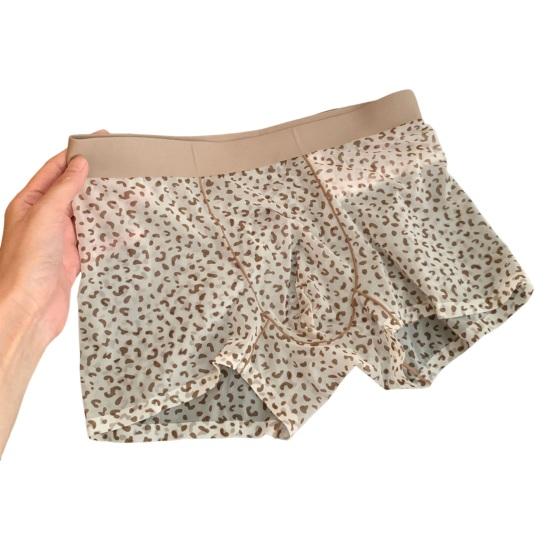 Boxer Underwear Elastic Mid-rise U-Convex Shorts Briefs Leopard Thin Perspective Print Sleeping Underwear Daily Wear