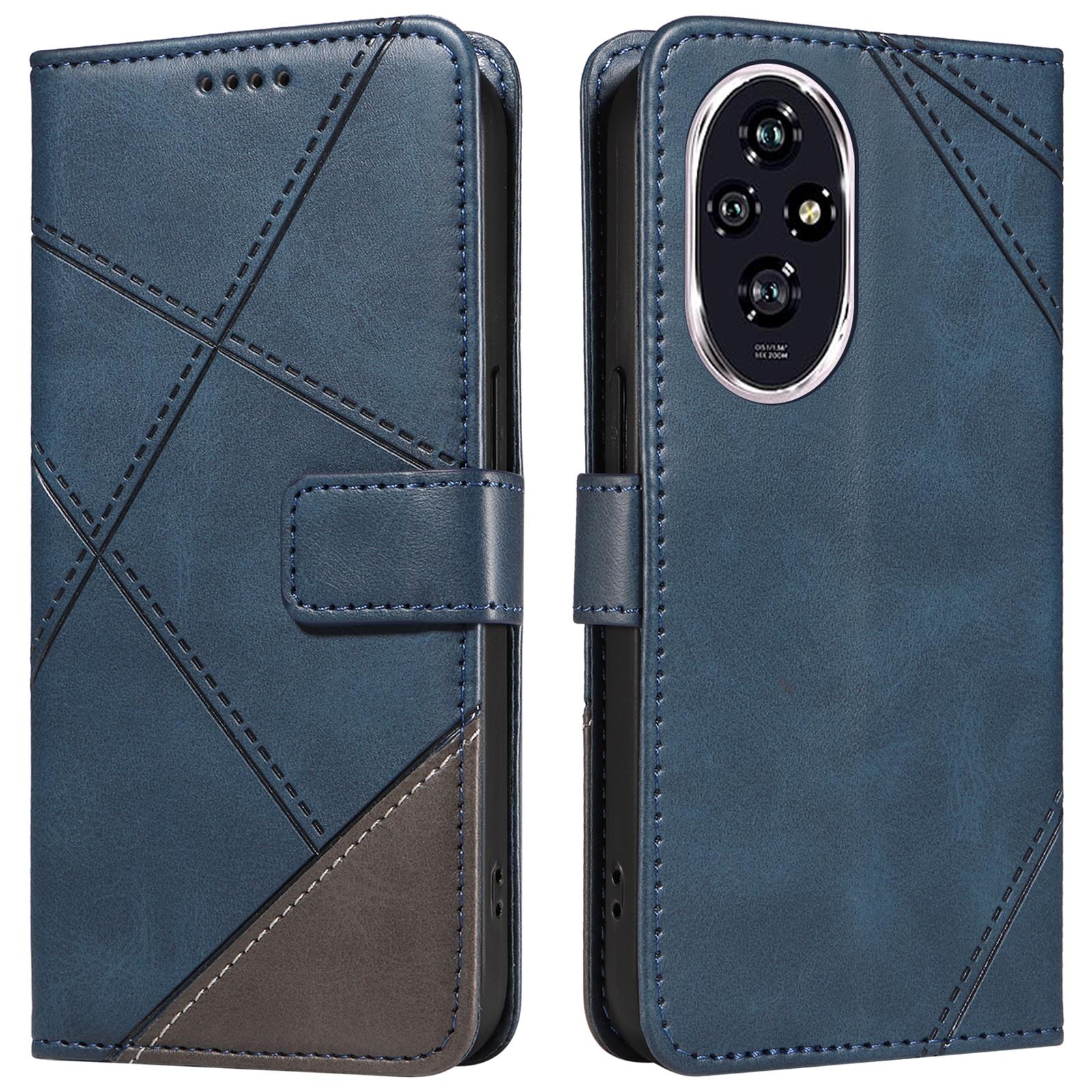 

Для Honor 200 5G Чехол-кошелек Геометрическая линия Книжка Кожаный чехол для телефона Текстура теленка Blue