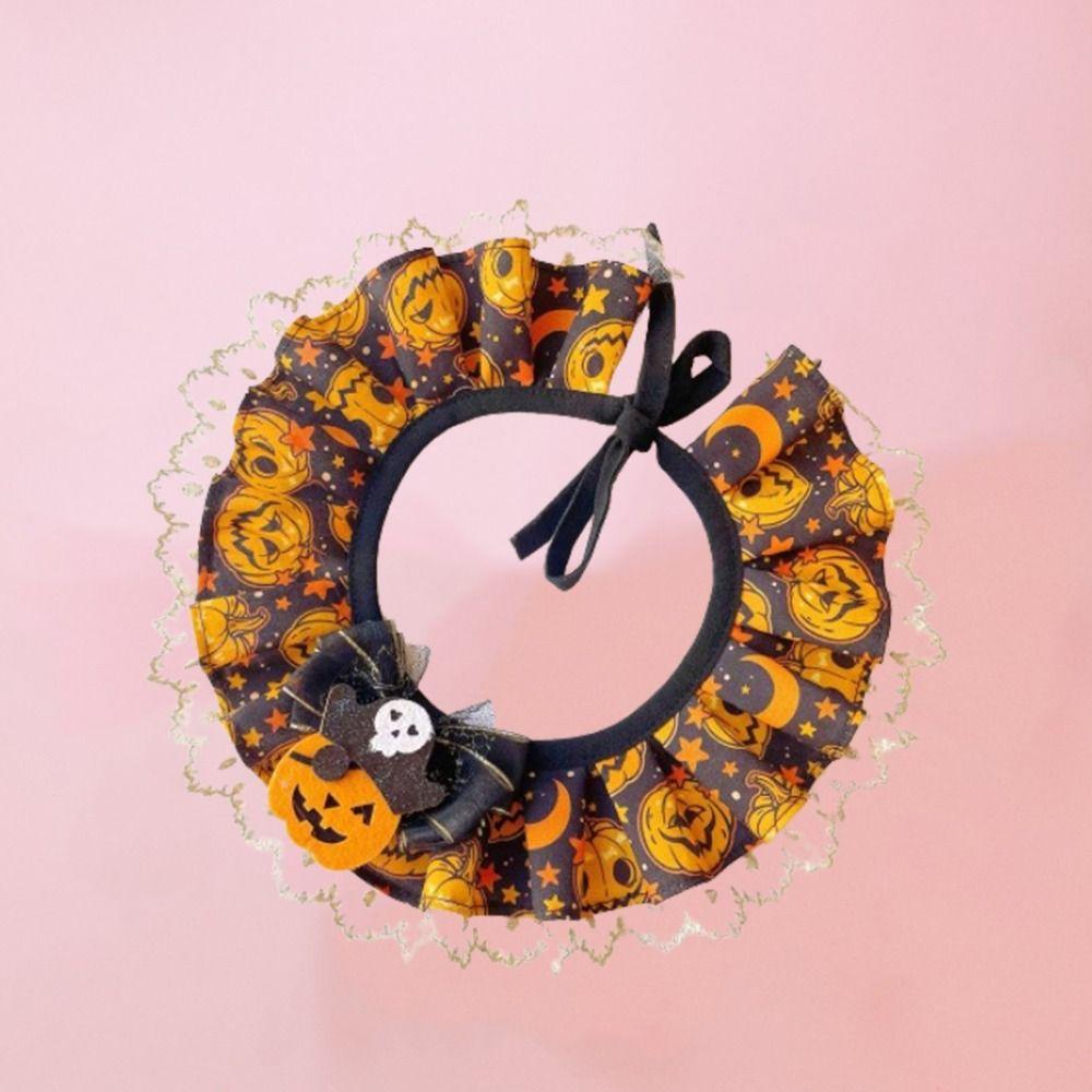 Cool Halloween Cat Dog Lace Necklace Adjustable Pet Bib Scarf Pet Pumpkin Lace Collar  Puppy