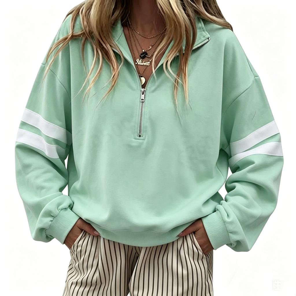 Women's Color Block Long Sleeve Zip Up Hoodie Casual Pullover