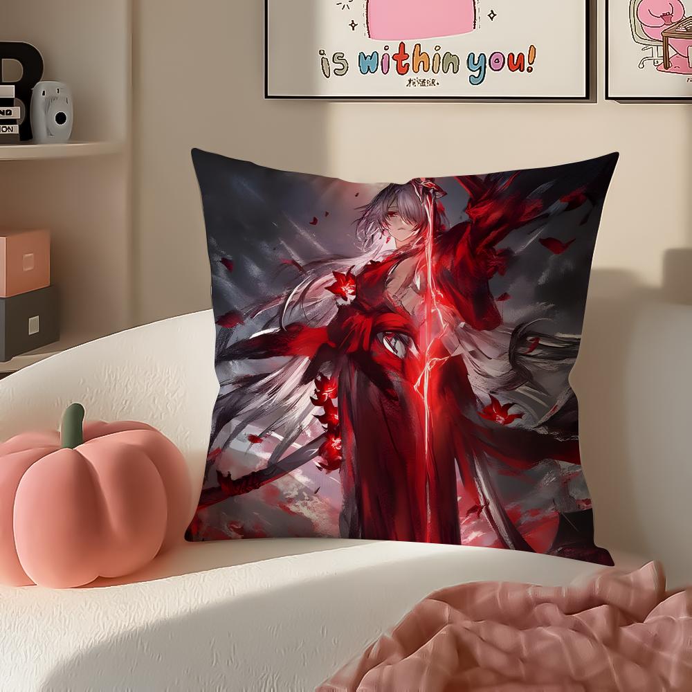 Game Genshin Arlecchino Cushion Cover Pillowcase Short Plush Invisible Zipper Room Sofa Cushion Cover