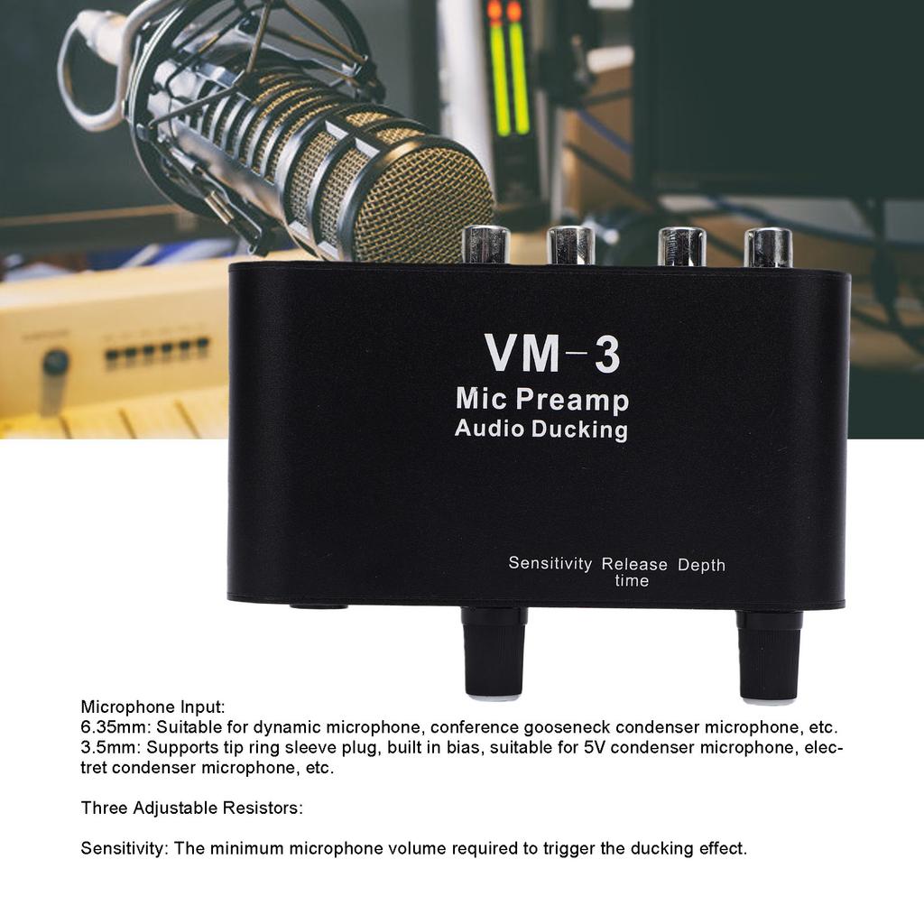 Microphone Preamp 3.5Mm 6.35Mm Mic Input Av Input Output 36Db Adjustable Gain Mic Preamplifier With Sound Ducking For Mics