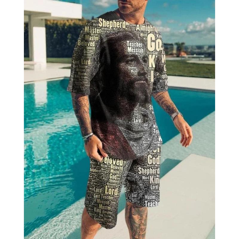 Men's Skull Print Short Sleeve T-Shirt Oversized Casual Sportswear Breathable Shorts 2024 Summer Fashion Shorts Short Sleeve Set