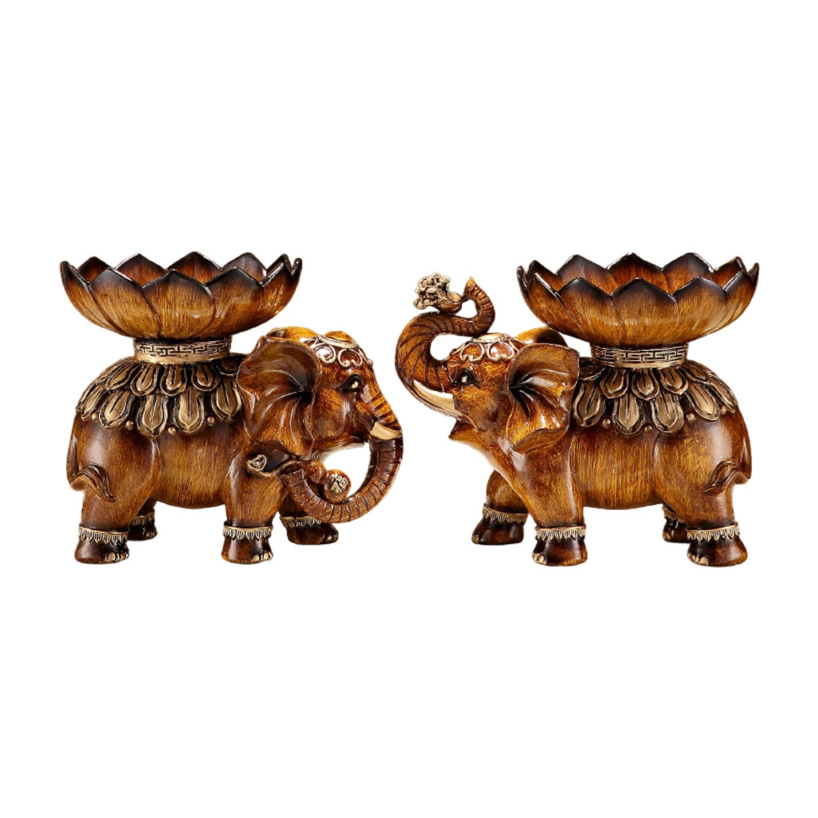 

Пара фигурок слонов с подносом для фруктов, традиционные элементы, скульптура из смолы для декора спальни, легкая многофункциональная