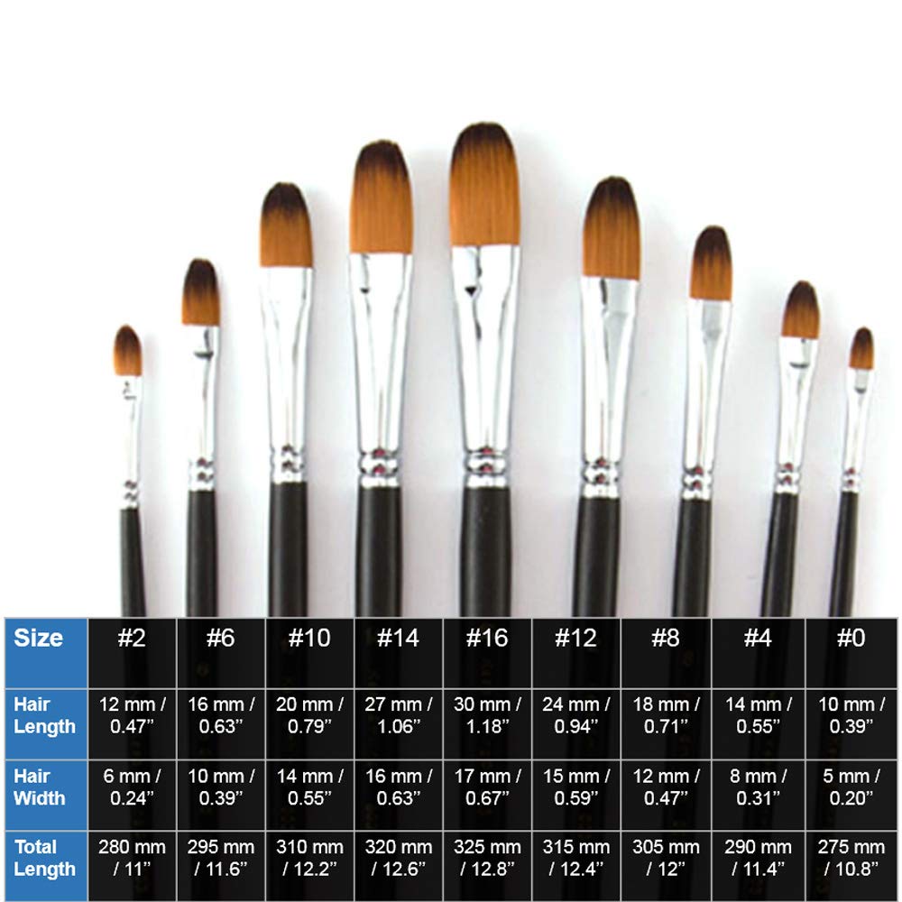 ONE HAPPY CHOICE 9-Piece Long Handle Artist Paint Brush Set, Filbert (Long Handle)