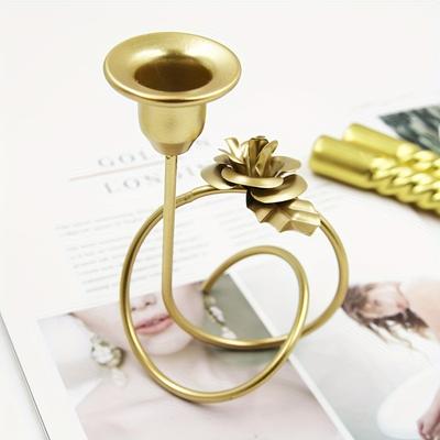 Exquisite 1pc Curved Geometric Iron Flower Candlestick - A Stunning Decoration for All Parties, Dinners, and Weddings