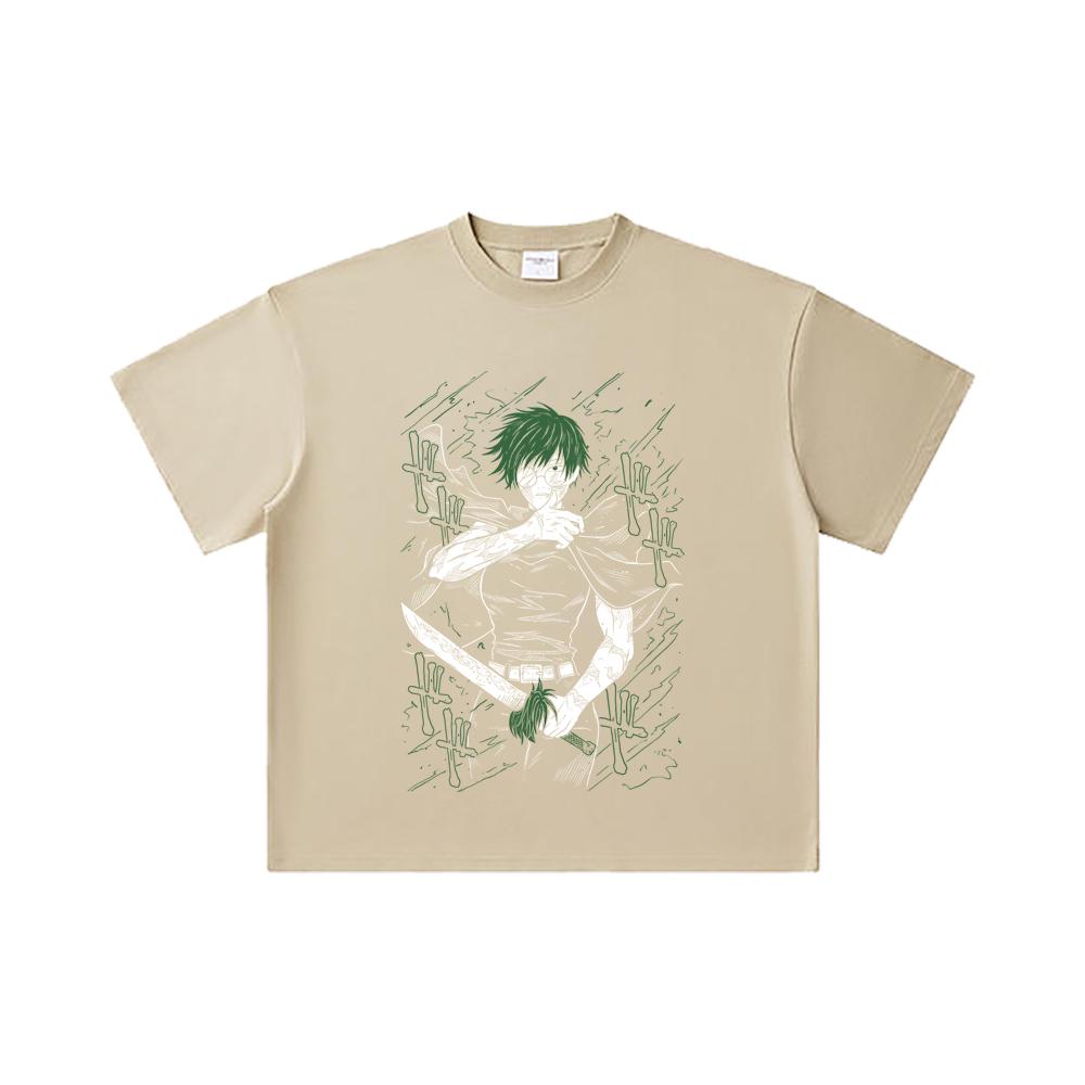 260 GSM Double Yarn 32 Count 100% Cotton Jujutsu Kaisen V10 Maki Print Unisex Heavy Cotton T Shirt