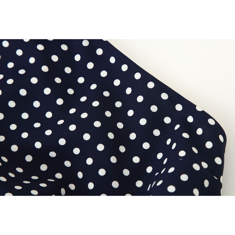 Kaslead New Arrival Women's Clothing Fashion Style with Belt Polka Dot Hanging Collar Midi Skirt Dress 3555902