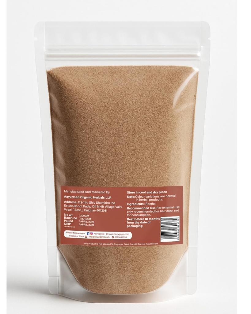 Neuwganic Bio Reetha Pulver (200 g) | Reines Reetha (Reeta) Pulver für Haarmasken & Kräutermischungen | Chemiefreier ayurvedischer Reiniger