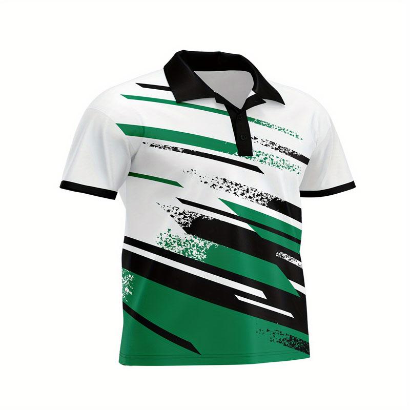 Made of Polyester Men's Summer Fashion Polo Shirt Fabric with Casual Geometric Stripe Pattern Short Sleeves