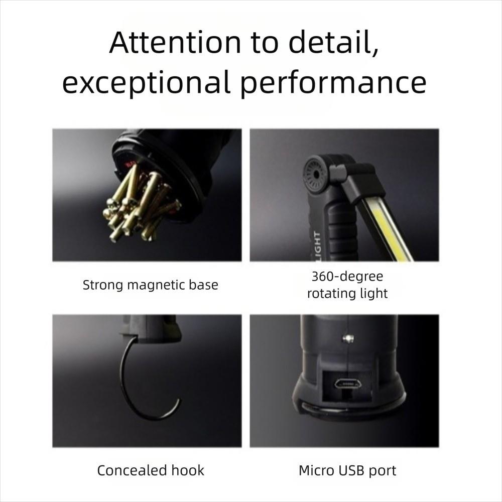 Dimmable LED Flashlight USB Rechargeable Inspection Lamp with Magnetic Hook COB LED Work Light BBQ