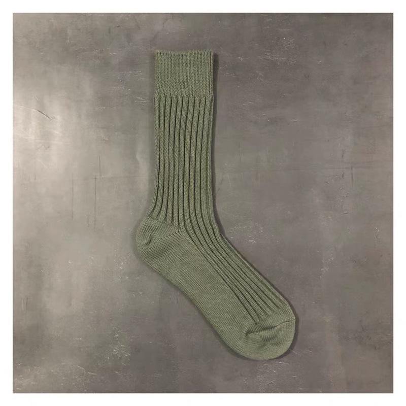 Trendige Marke Herren Unifarbene Doppelnadel-Dickgarnsocken Yu Wenle Gleicher Stil Leuchtendes Grün Baumwollsocken Sportsocken