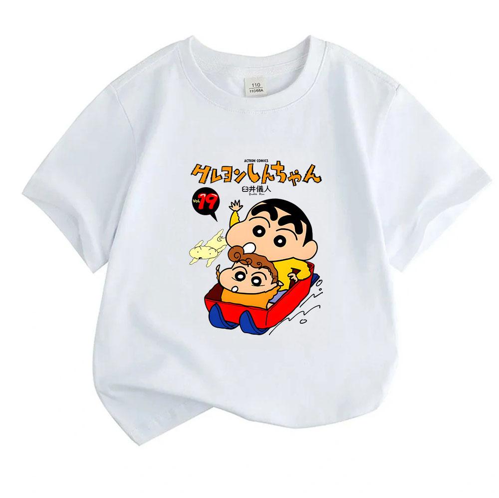 Cute Cartoon Crayon Character Print Boys Girls Crew Neck Short Sleeve T-Shirt 100% Cotton Casual Comfortable Tee for Kids Summer Daily Wear Outfit