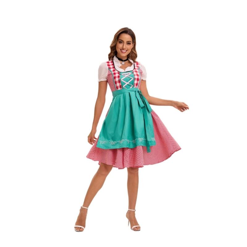 Women's Oktoberfest Costume German Bavarian Beer Festival Outfits for Halloween Carnival Party Dirndl Dresses Apron