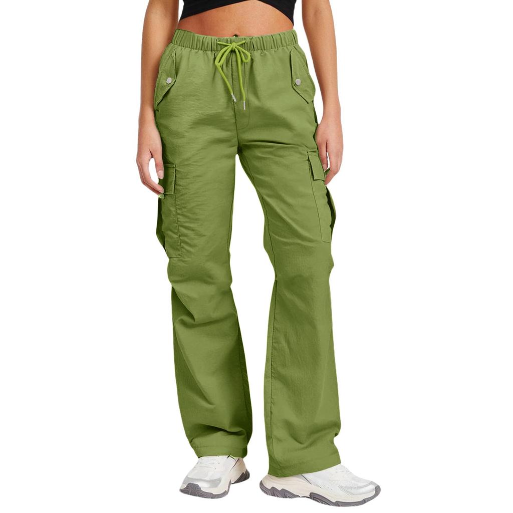 Women's Sports Pants Casual Loose Solid Color High Waisted Pocket Pants