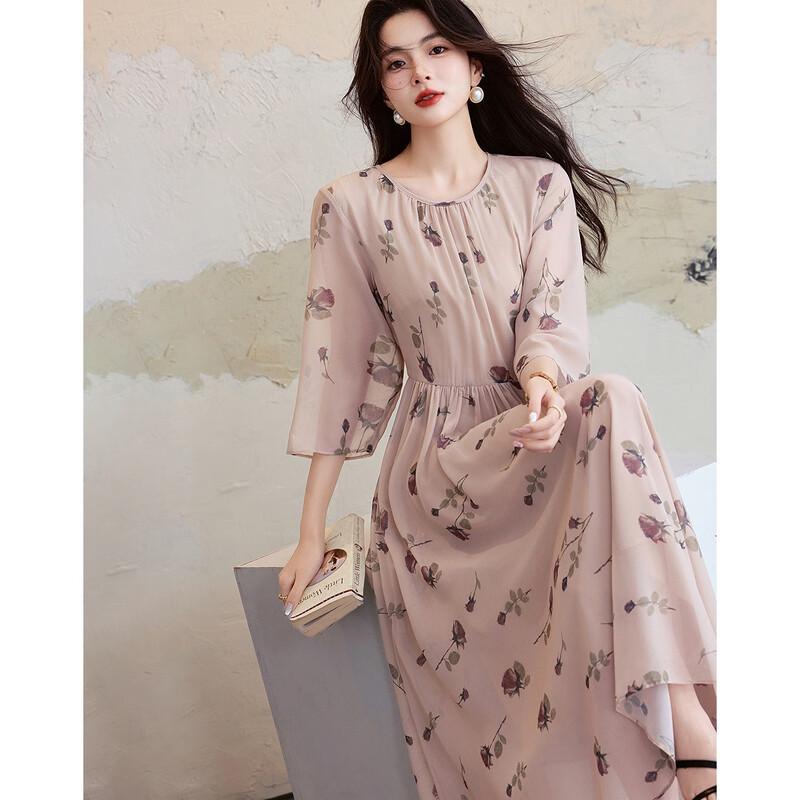 Demana Flowy Chiffon French Floral Maxi Dress