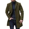 Men Winter Solid Color Suit Coat Lapel Long Sleeve Flap Pockets Single Breasted Mid Length Warm Jacket Overcoat