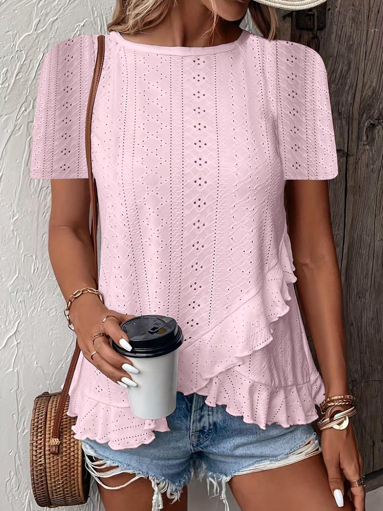 2025 Spring/Summer Women's Solid Color Casual Crew Neck T-Shirt