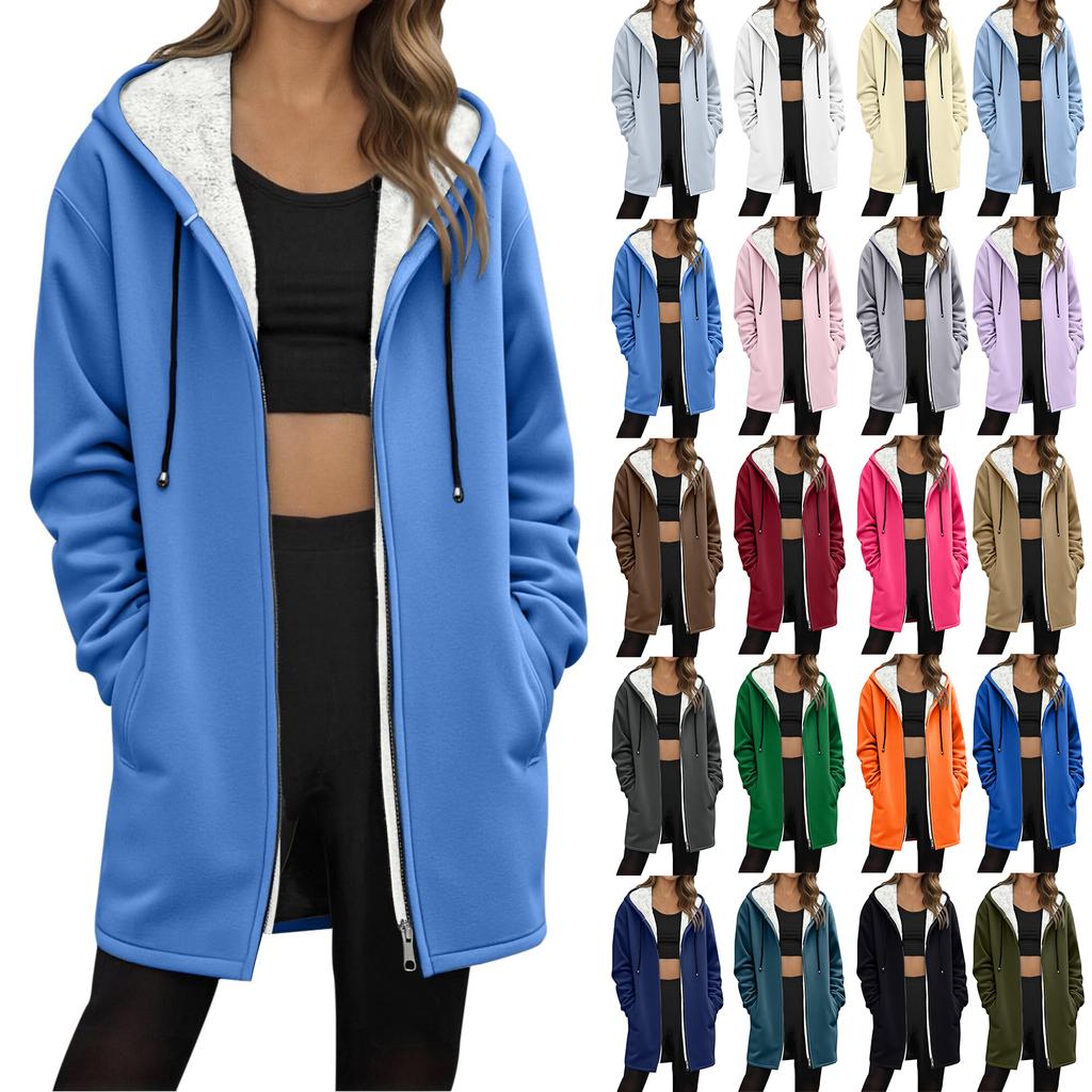 Women's Fashionable Loose Zipper Cardigan With Fleece Hoodie