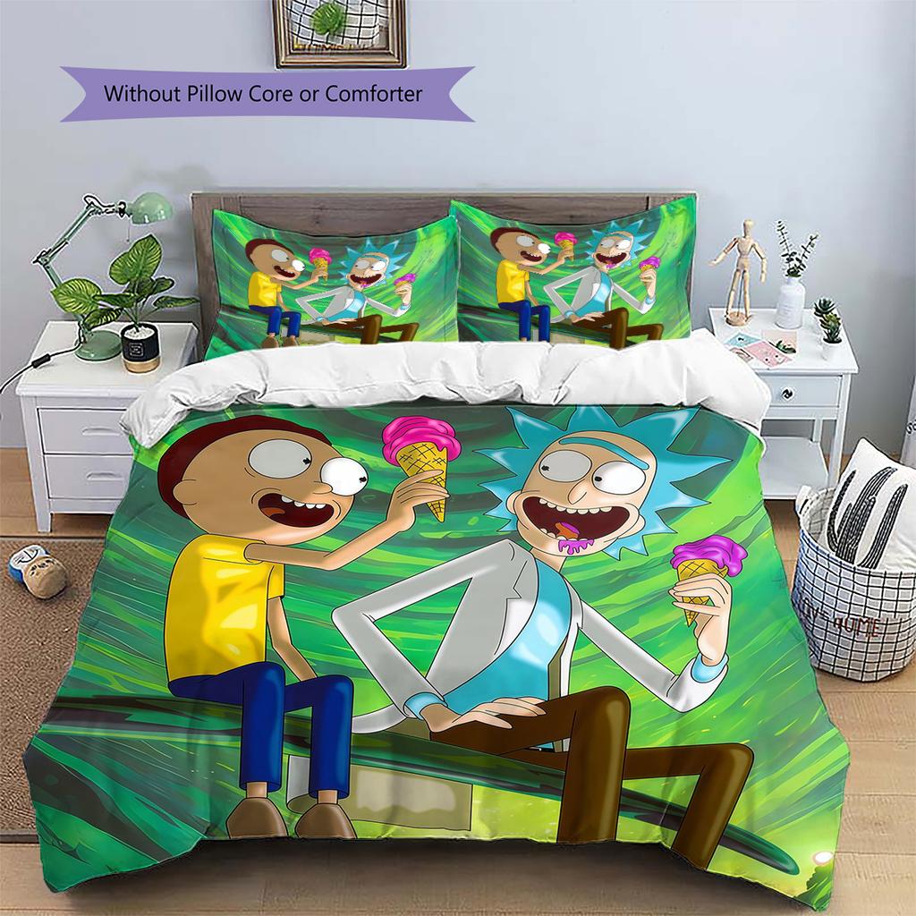 Rick and Morty Pattern Bedding Quilt Set Home Decoration Gift (1 * duvet cover + 2 * pillowcase without core)