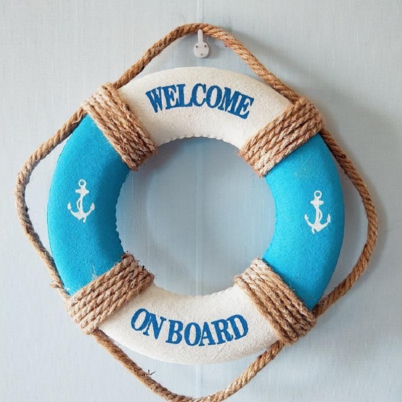 Nautical Life Ring Buoy Welcome Aboard Cloth Decorative Home Wall Hanging Decor Ornament Mediterranean Style Home Decoration