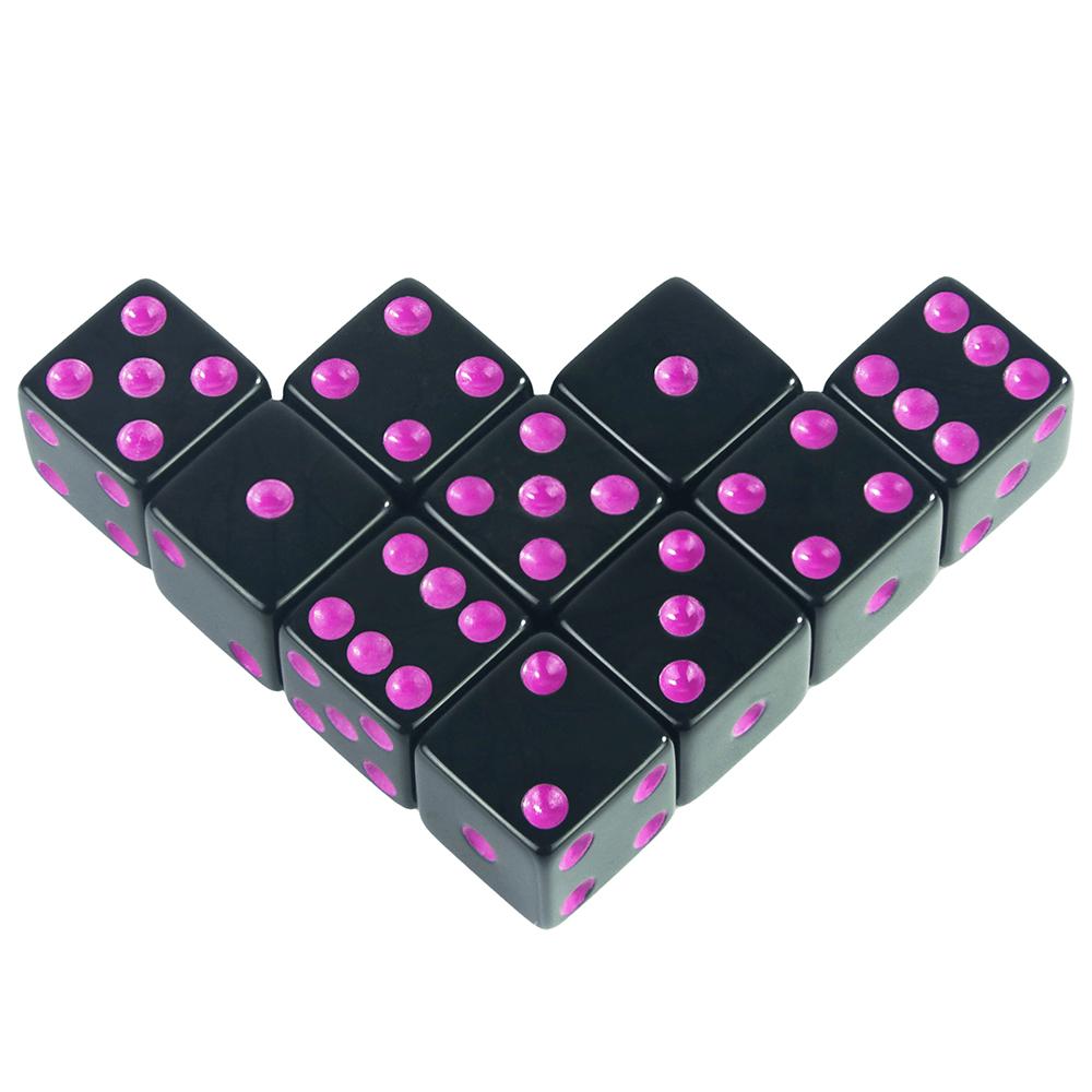 10pcs Game Dice 6 Sided 16mm Black Acrylic Dice Standard Colored Dots for Board Game Classroom Math Accesories
