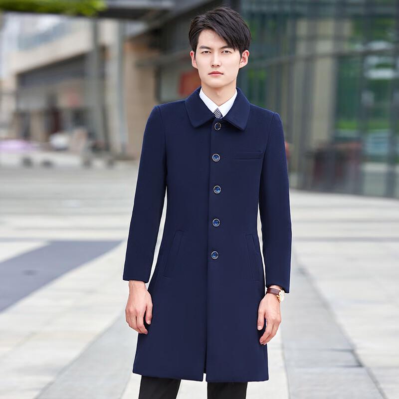 Teluoman Men's Mid-Length Wool Blend Work Overcoat