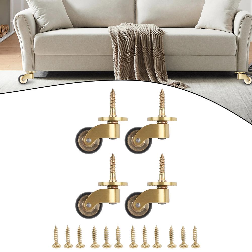 Heavy Duty 4pcs Brass Casters with 360 Degree Rotation and Silent Bearings for Sofas Furniture Tables and Plant Stands