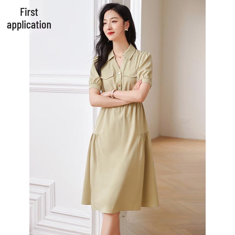 Women's Elegant V-Neck Short Sleeve Commuter Shirt Dress
