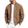 Men Faux Suede Bomber Jacket Zip‑Up Baseball Collar Casual Long Sleeve Outerwear Lightweight Fall Pilot Coat