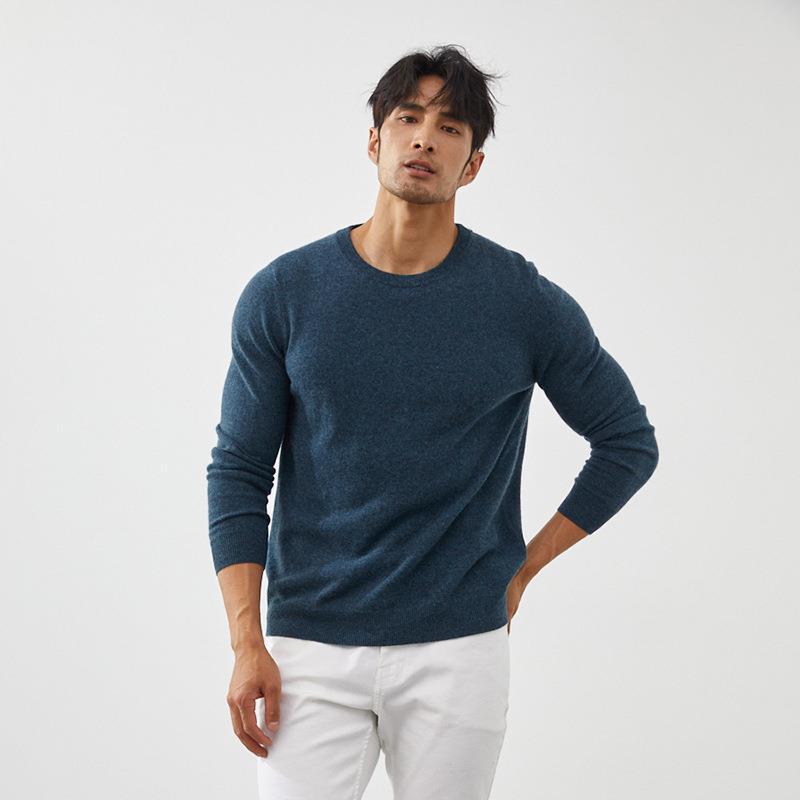 Men's 100% Cashmere Crew Neck Sweater - British Style Slim Fit for Autumn/Winter