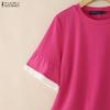 ZANZEA Women Casual Round Neck Summer Short Sleeve Blouse