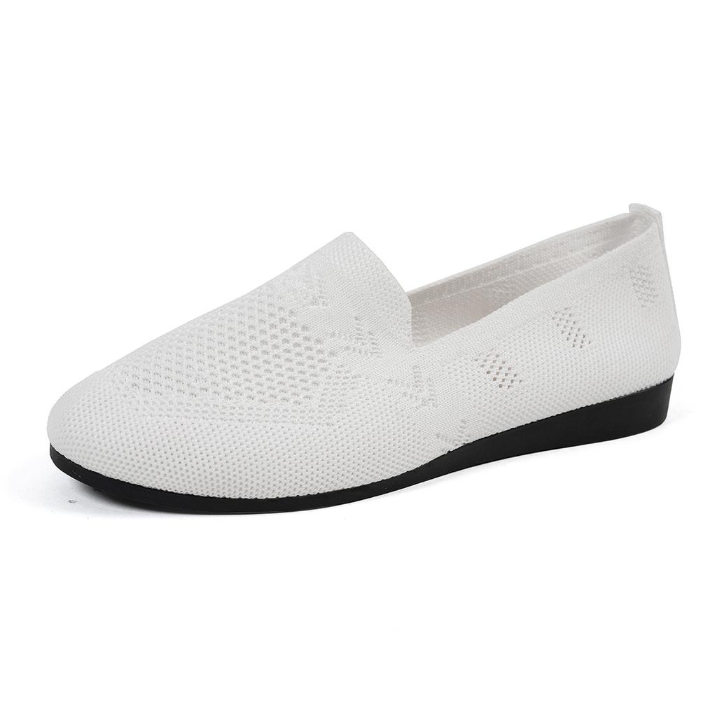 Fashion Solid Color Square Toe Mesh Loafers Shallow Women Flats Shoes Soft Bottom Knit Ballet Flats Shoes Casual Slip on Boat Shoes