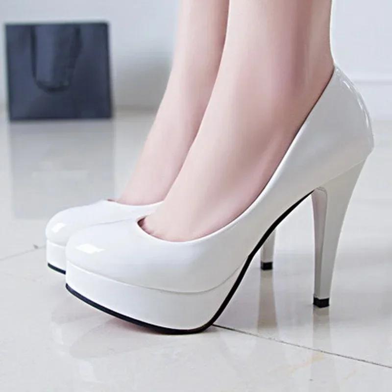 Women Patent Leather High Thin Heel Shoes Waterproof Platform Stiletto Shoes Office Nightclub Party Pub Gathering Women Pumps