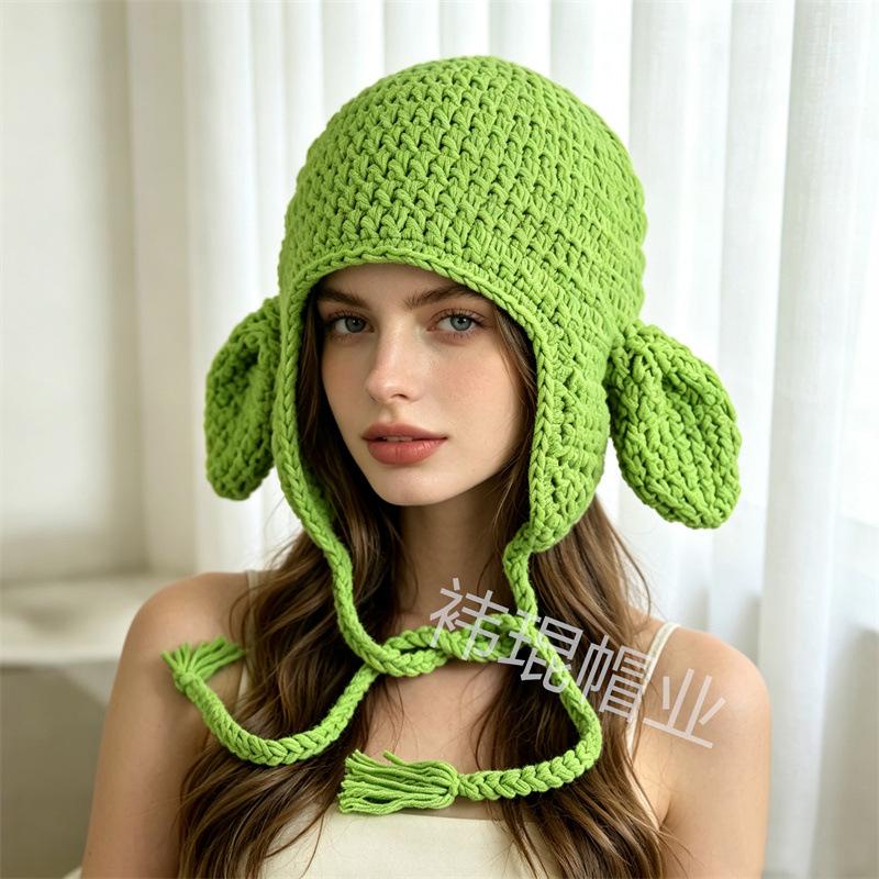 Autumn and Winter New Funny Cartoon Cute Wool Hat Warm Knitted Pullover Hat Handmade Crochet Hat
