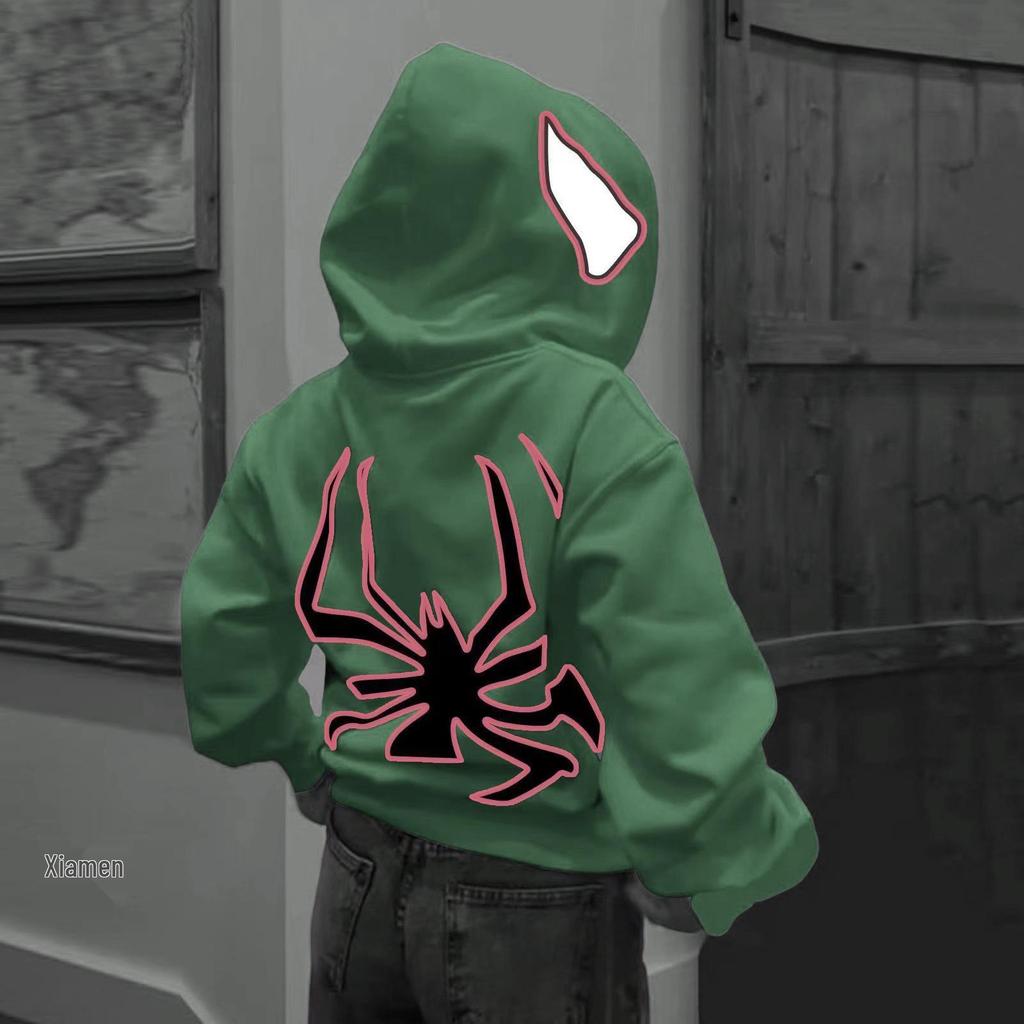 2023 Halloween Unisex Y2K Spider-Man Zip Hoodie - Loose Fit, Large Size for Couples