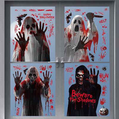 Halloween Decorative Glass Stickers Horror Death Ghost Window Stickers Party Atmosphere Blood Stains Handprints Static Stickers